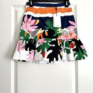 NWT ISOLDA Floral Print Cotton Blend Mini Skirt in Navy Multi Size 2